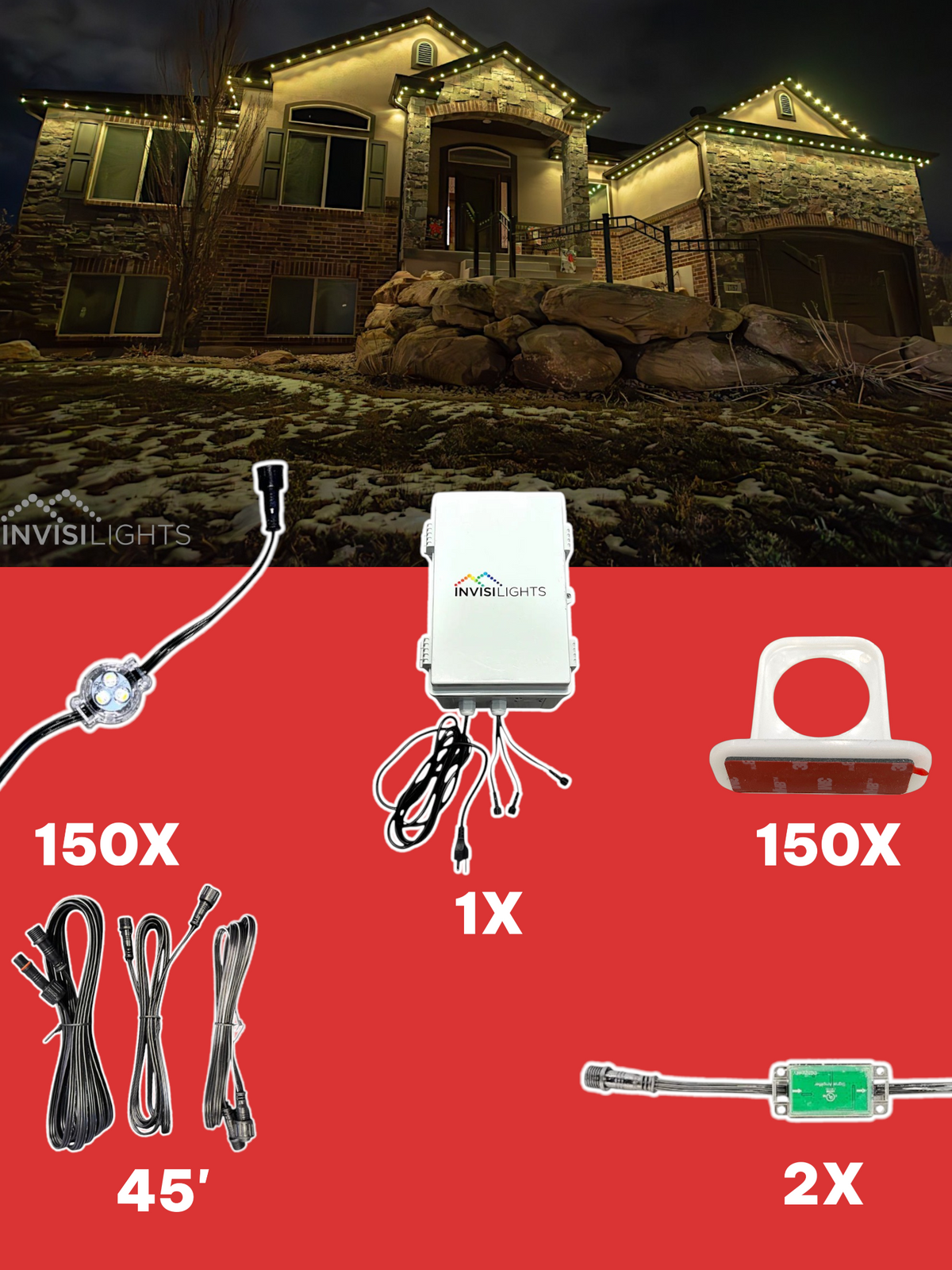 Invisi-Clips 150' Smart-Light Kit — White / Commercial Clip