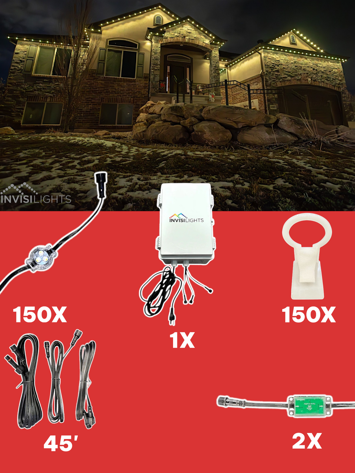 Invisi-Clips 150' Smart-Light Kit — White / Gutter Clip 2