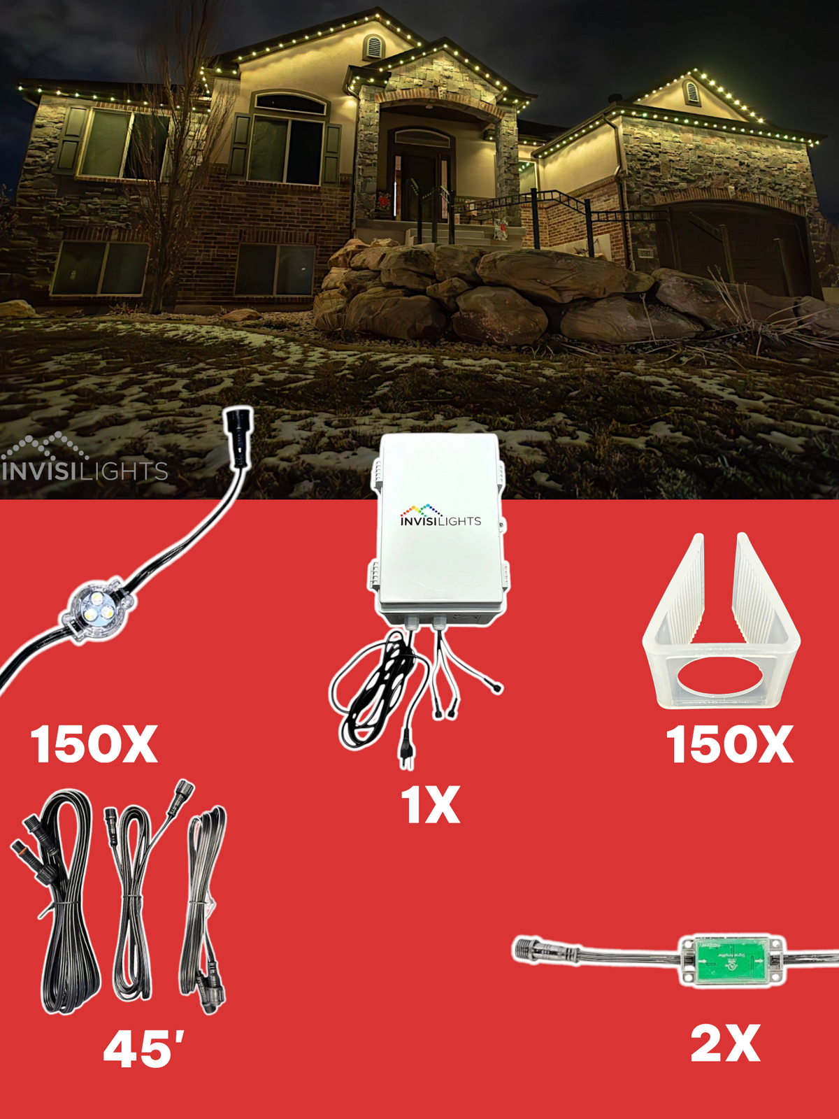 Invisi-Clips 150' Smart-Light Kit — White / Extended Fascia/Tile Clip