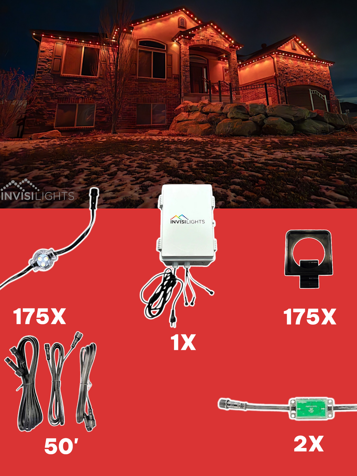 Invisi-Clips 175' Smart-Light Kit — Black / Eave Clip