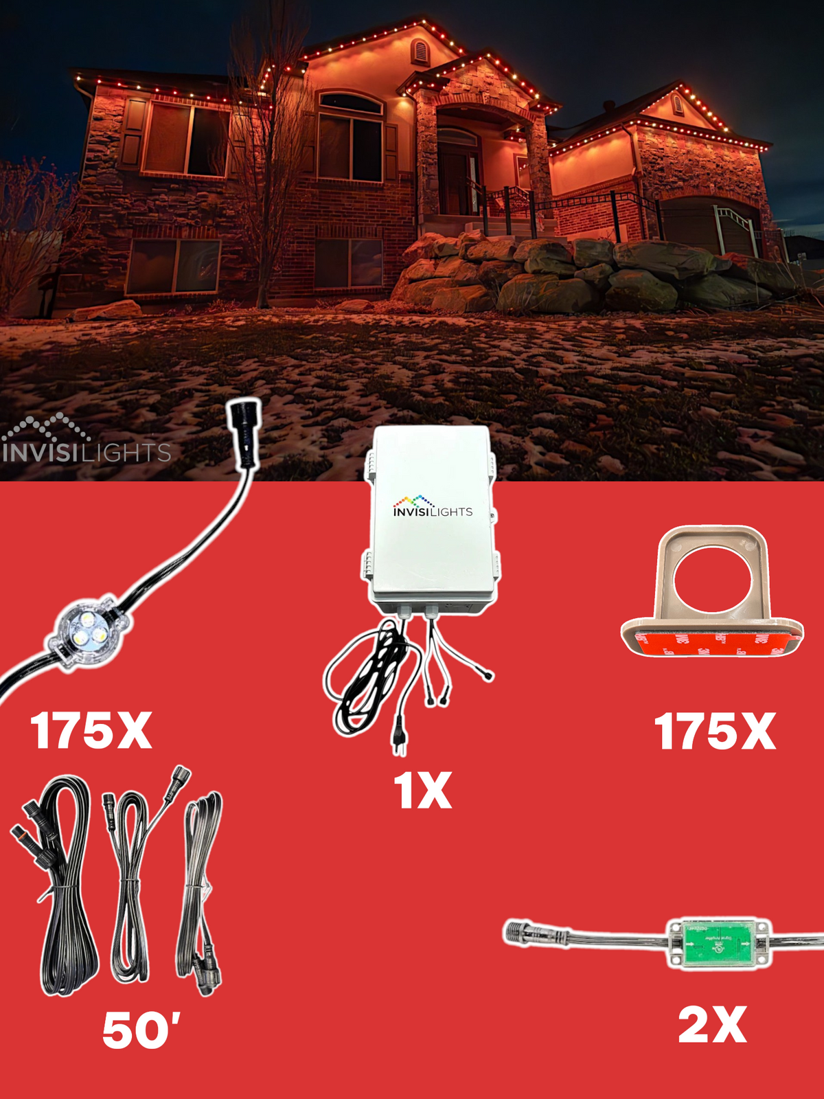 Invisi-Clips 175' Smart-Light Kit — Brown / Commercial Clip