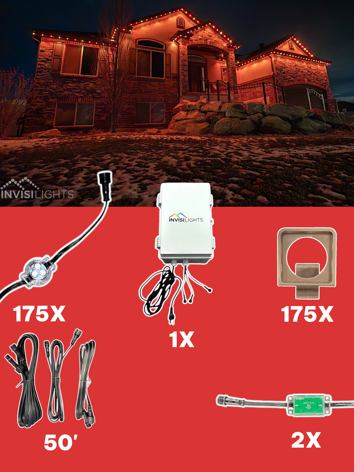 Invisi-Clips 175' Smart-Light Kit — Brown / Eave Clip