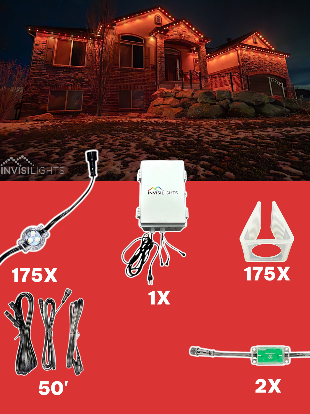 Invisi-Clips 175' Smart-Light Kit — White / Extended Fascia/Tile Clip