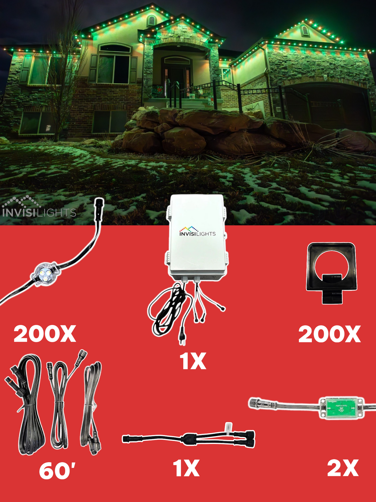Invisi-Clips 200' Smart-Light Kit — Black / Eave Clip
