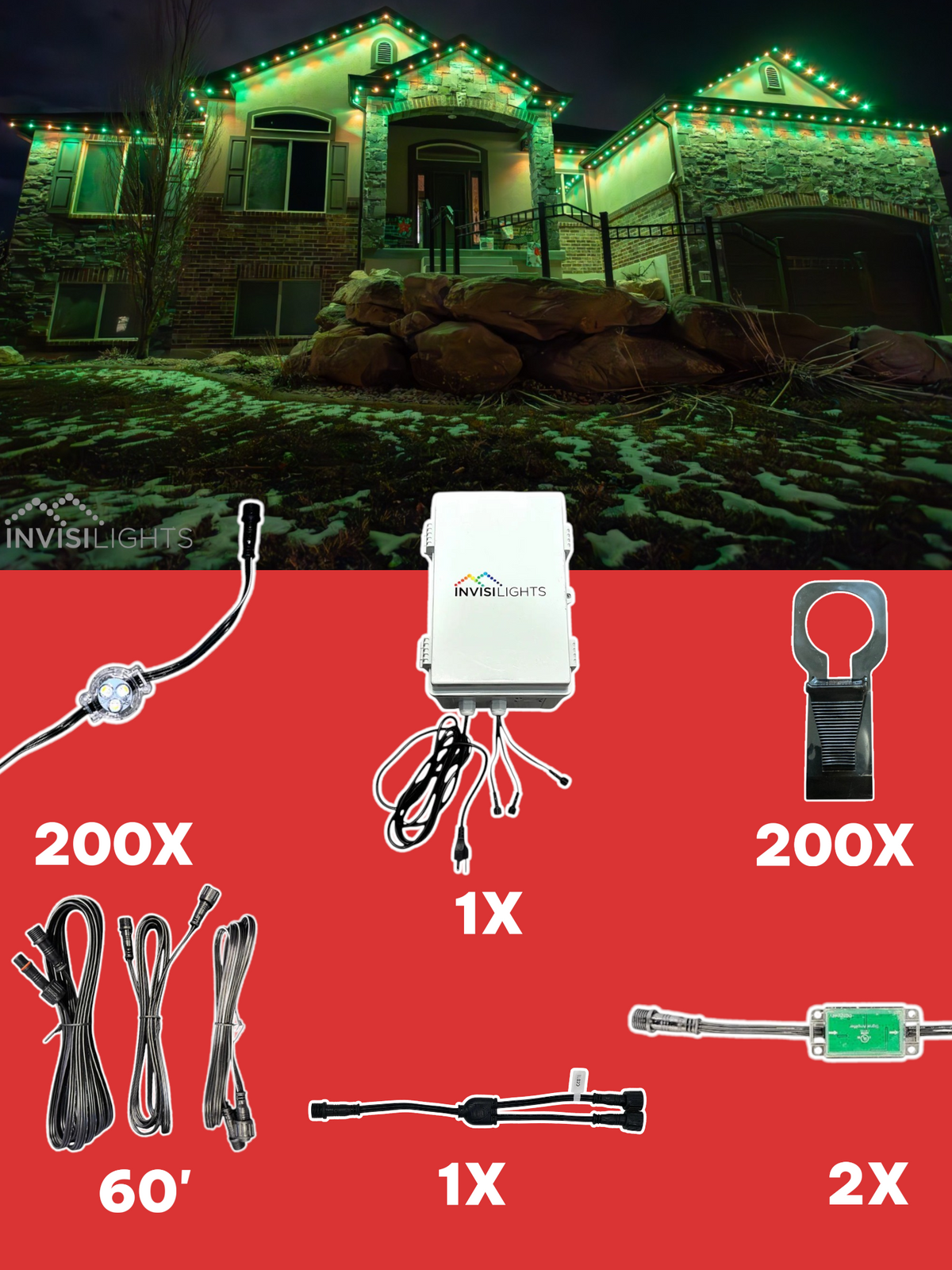 Invisi-Clips 200' Smart-Light Kit — Black / Gutter Clip