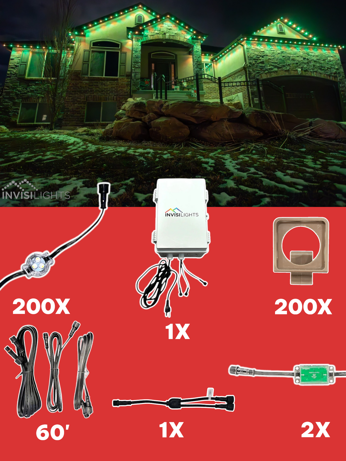 Invisi-Clips 200' Smart-Light Kit — Brown / Eave Clip