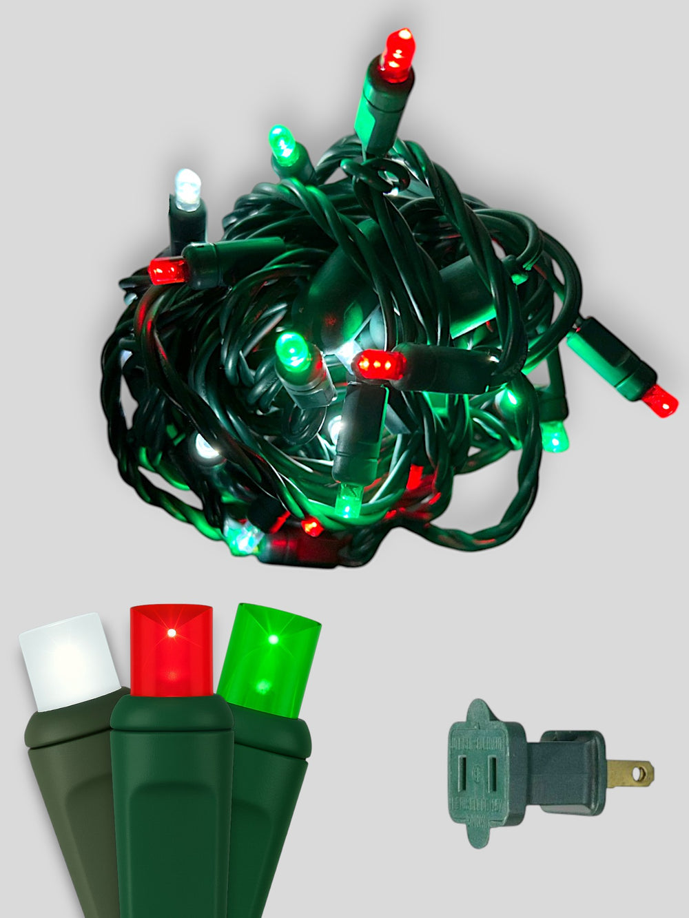 50L 6 inch spacing concave LED mini Christmas lights - Traditional Red Pure White Green