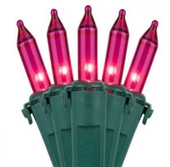 50L incandescent mini lights 6 inch spacing pink