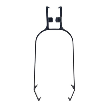 Black metal roof clip designed for securing Christmas lights without damaging the roof.