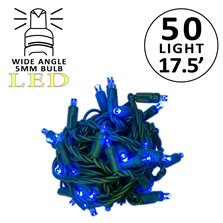 Holidynamics 50-count 5mm LED mini lights, 4-inch spacing on green cord — Blue