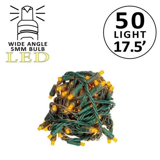 Holidynamics 50-count 5mm LED mini lights, 4-inch spacing on green cord — Orange