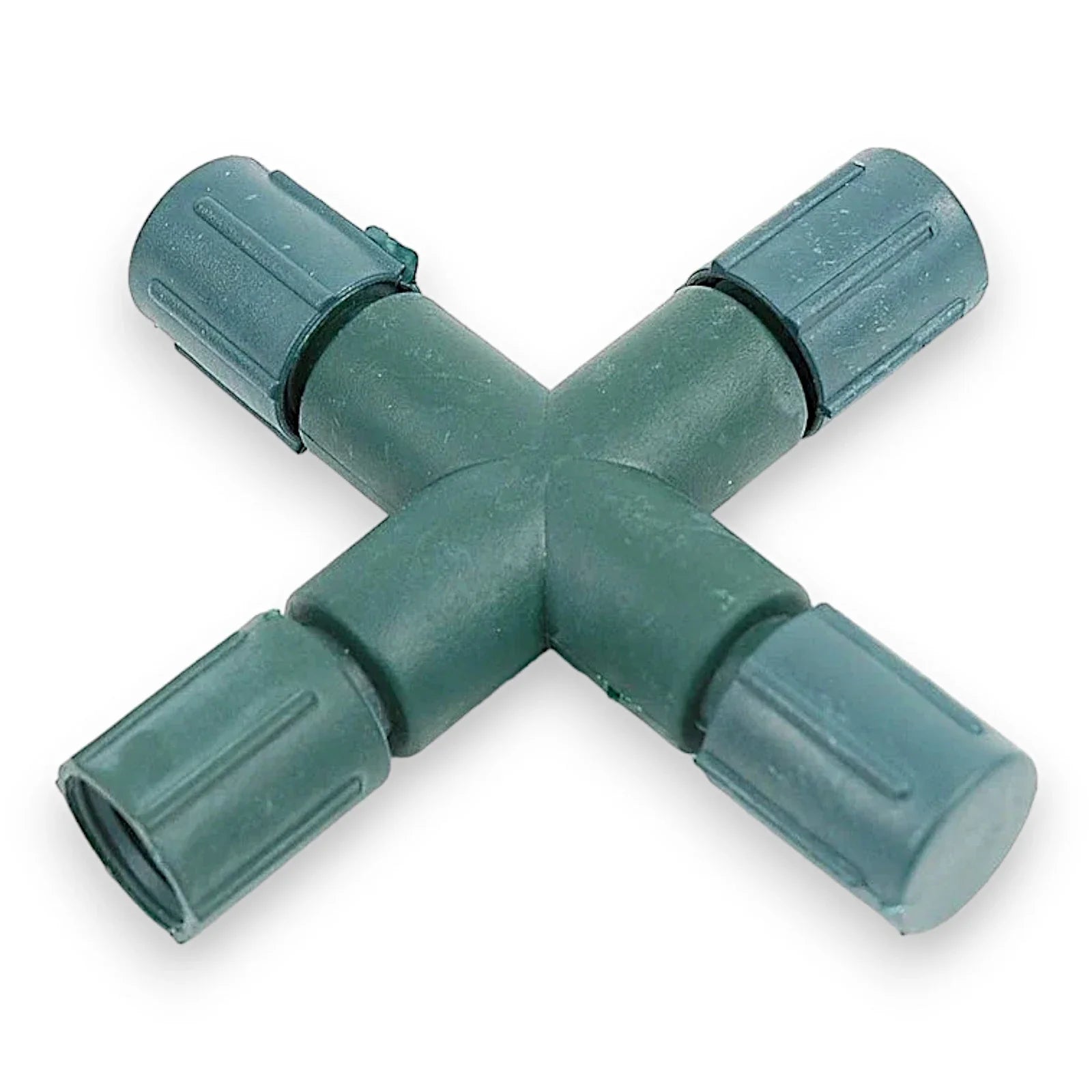 Green weather-tight coaxial X splitter for alternate 70-light mini-light connectors.
