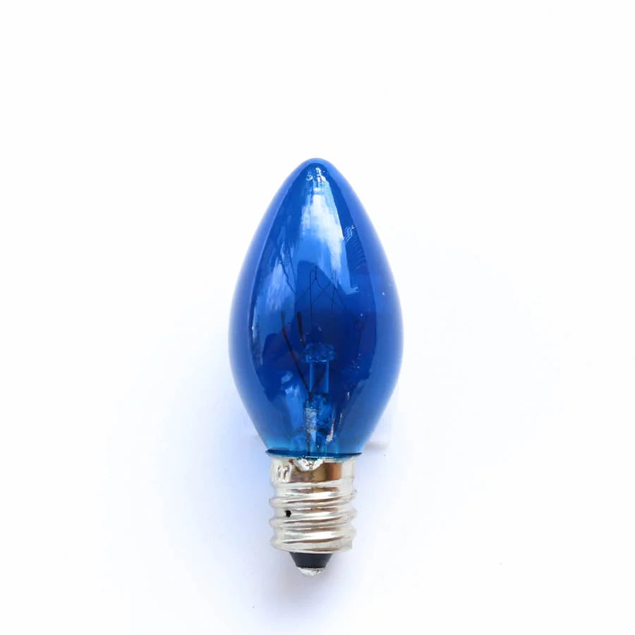C7 blue transparent incandescent Christmas light bulb