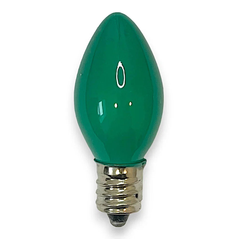 C7 green opaque incandescent Christmas light bulb alternate view