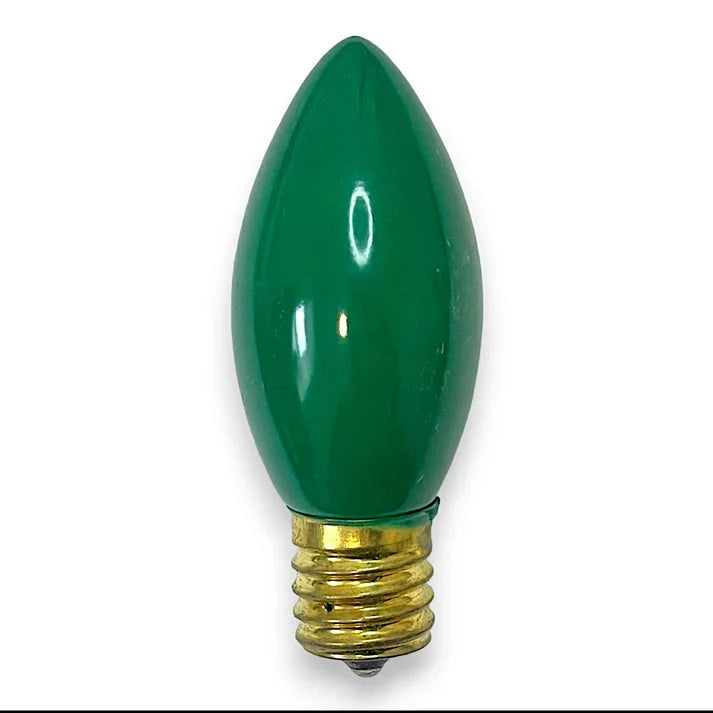 C7 green opaque incandescent Christmas light bulb