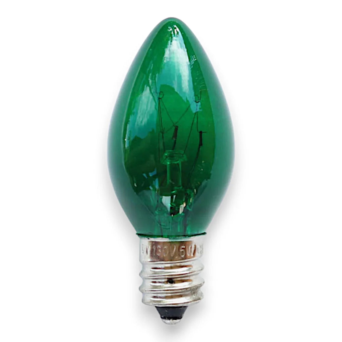 C7 green transparent incandescent Christmas light bulb