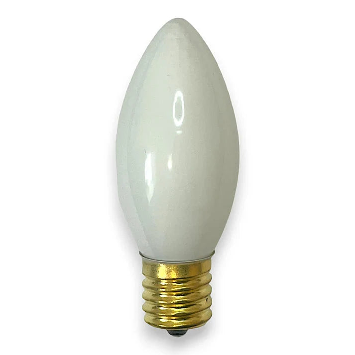 C7 white opaque incandescent Christmas light bulb alternate view