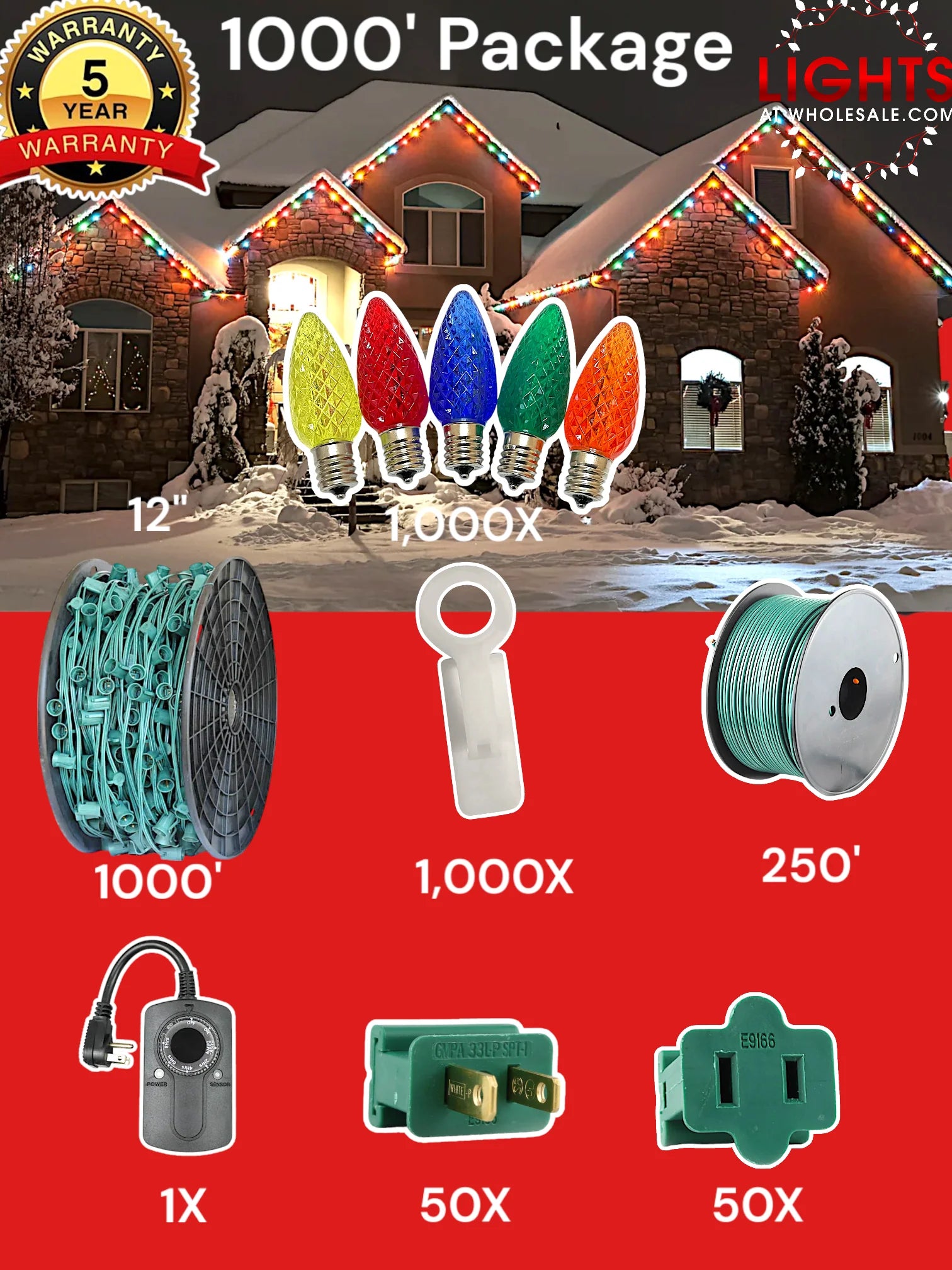 C9 1000 foot Pro Package, 12 inch spacing, Commercial Elite multicolor