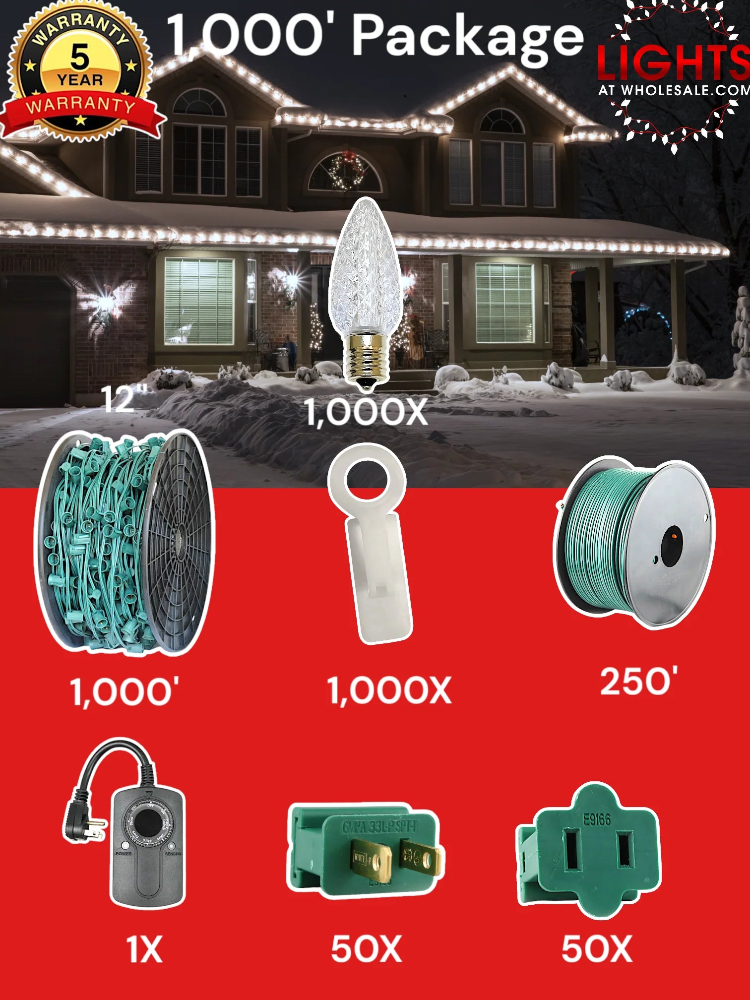 C9 1000 foot Pro Package, 12 inch spacing, Commercial Elite pure white