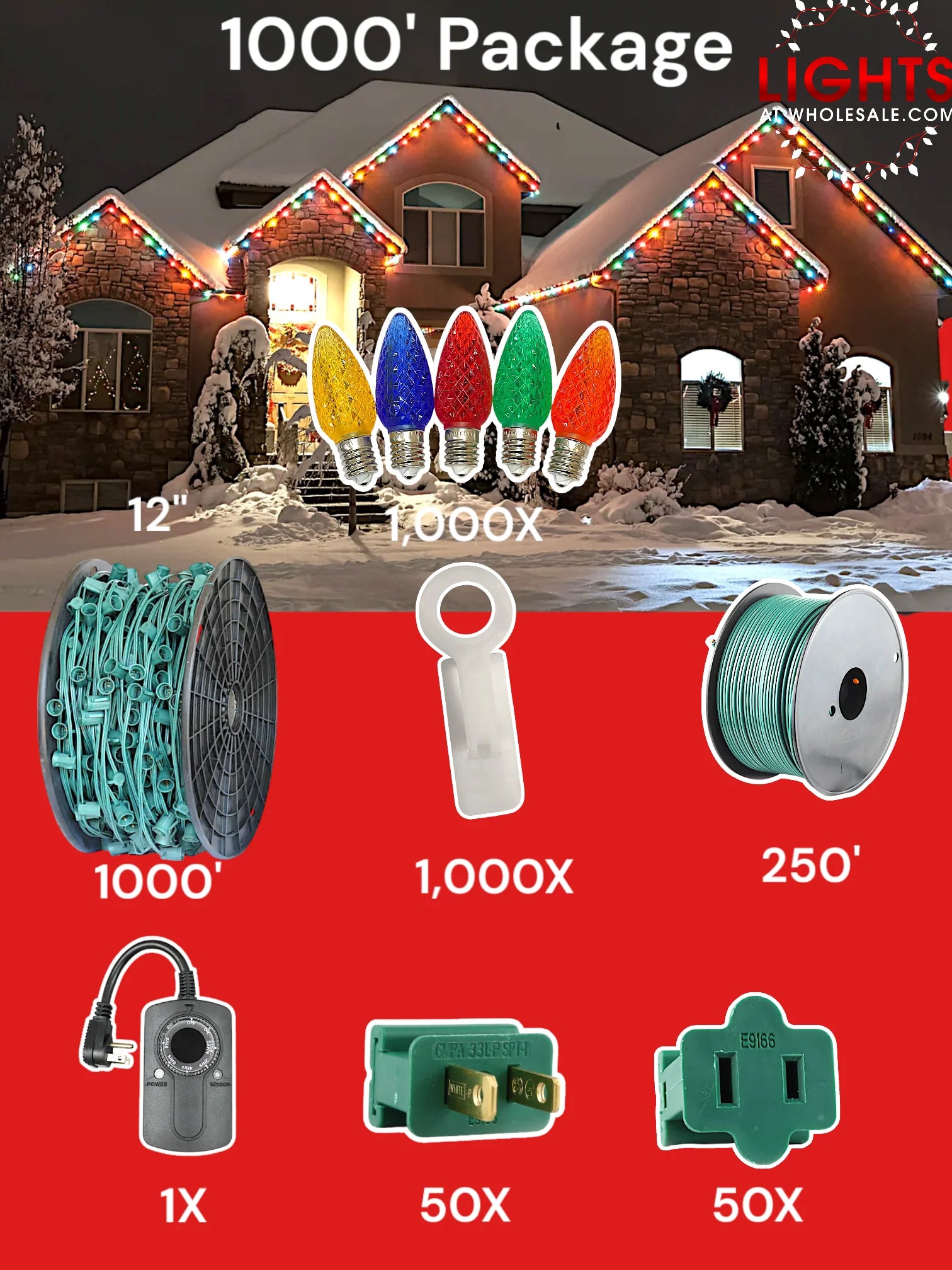 C9 1000 foot Pro Package, 12 inch spacing, Minleon multicolor