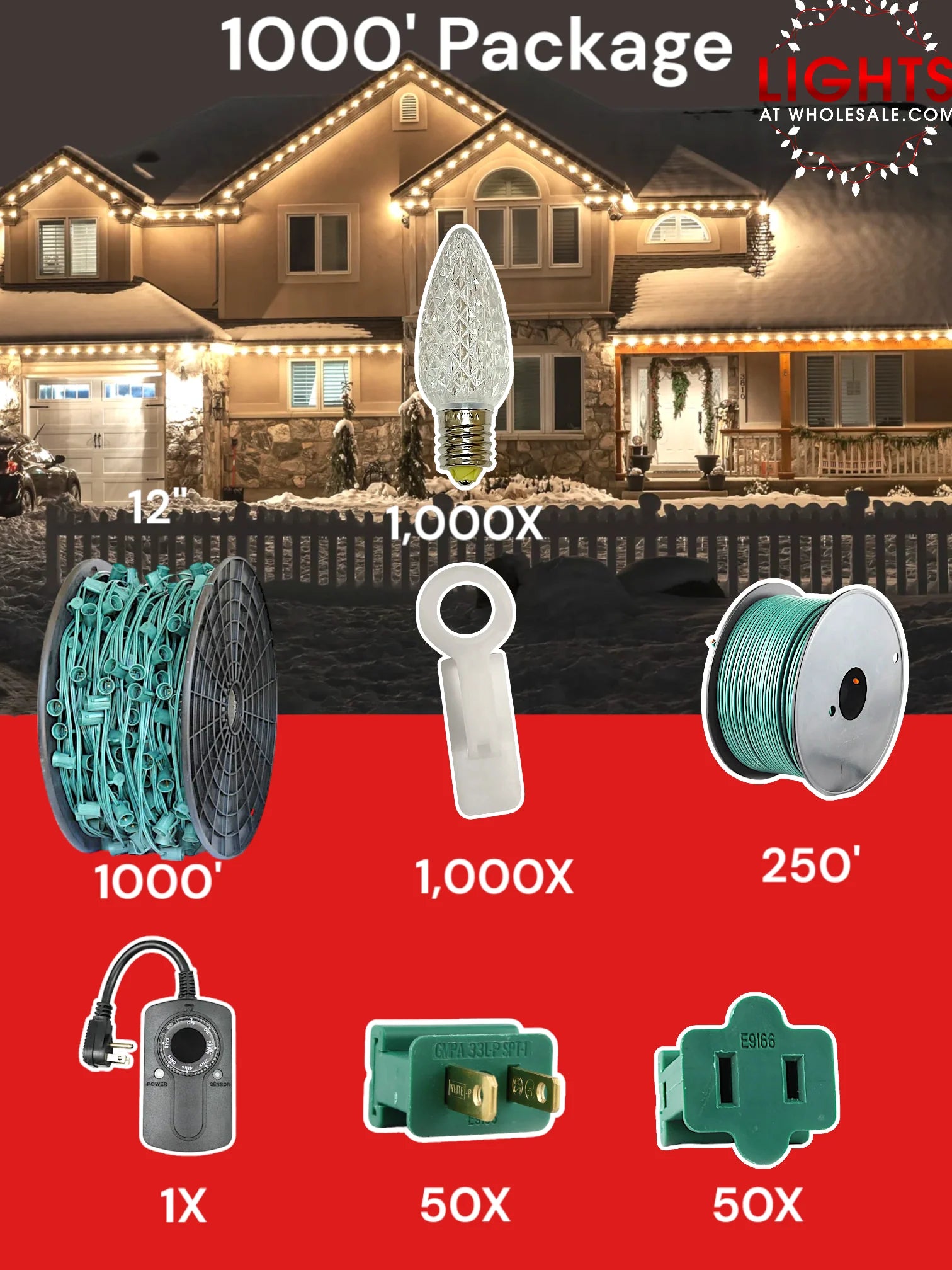 C9 1000 foot Pro Package, 12 inch spacing, Minleon warm white