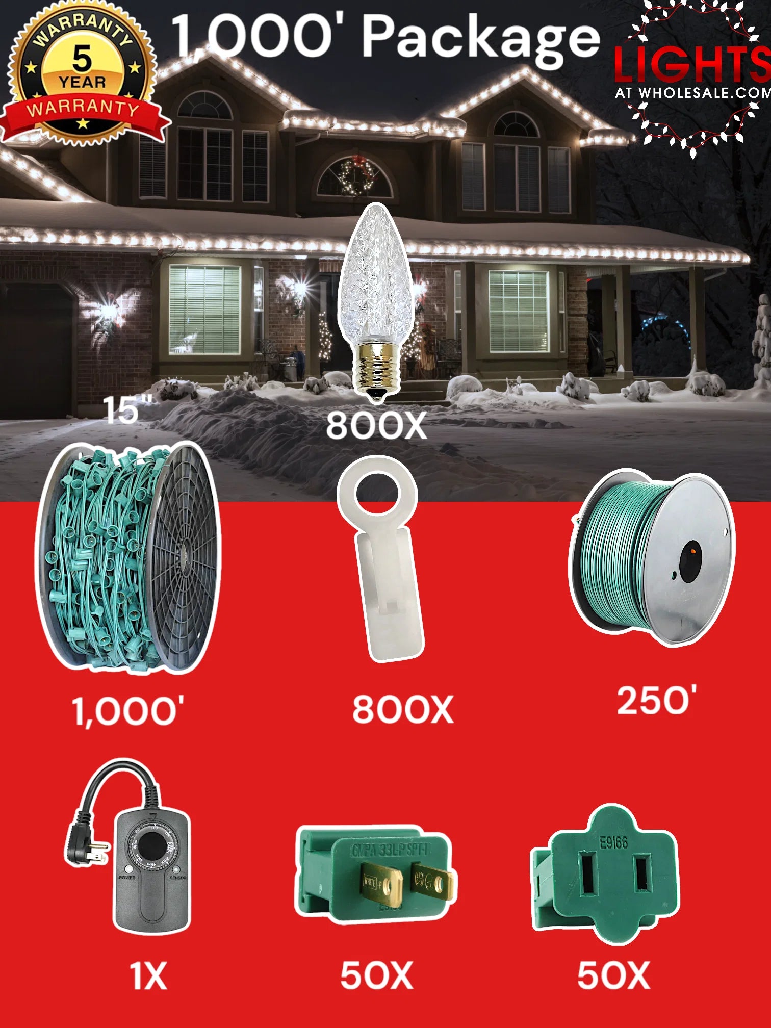 C9 1000 foot Pro Package, 15 inch spacing, Commercial Elite pure white