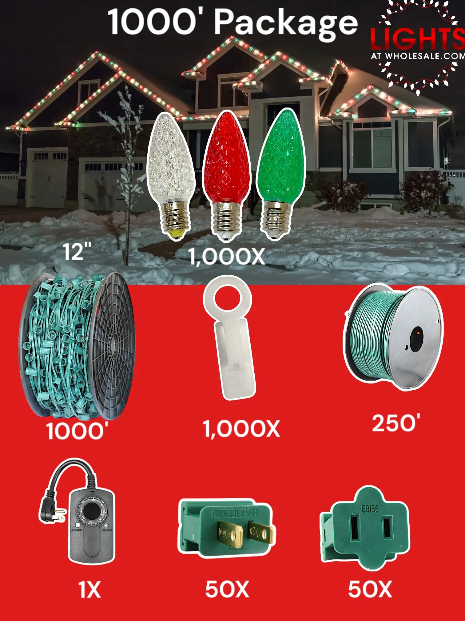 C9 1000 foot Pro Package, Minleon red green warm white alternate configuration