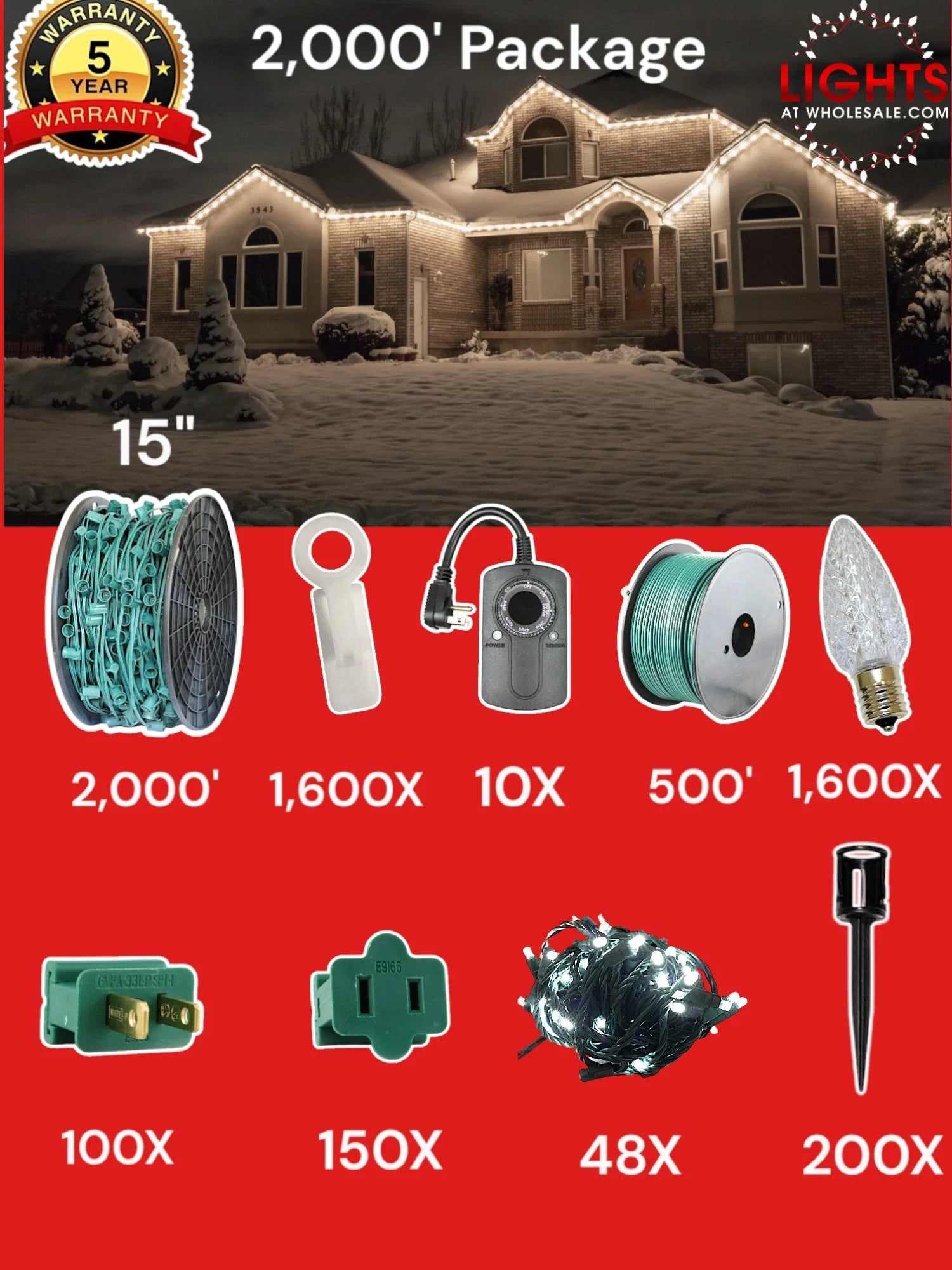 C9 2000 foot Contractor Pro Package, 15 inch spacing, Commercial Elite pure white