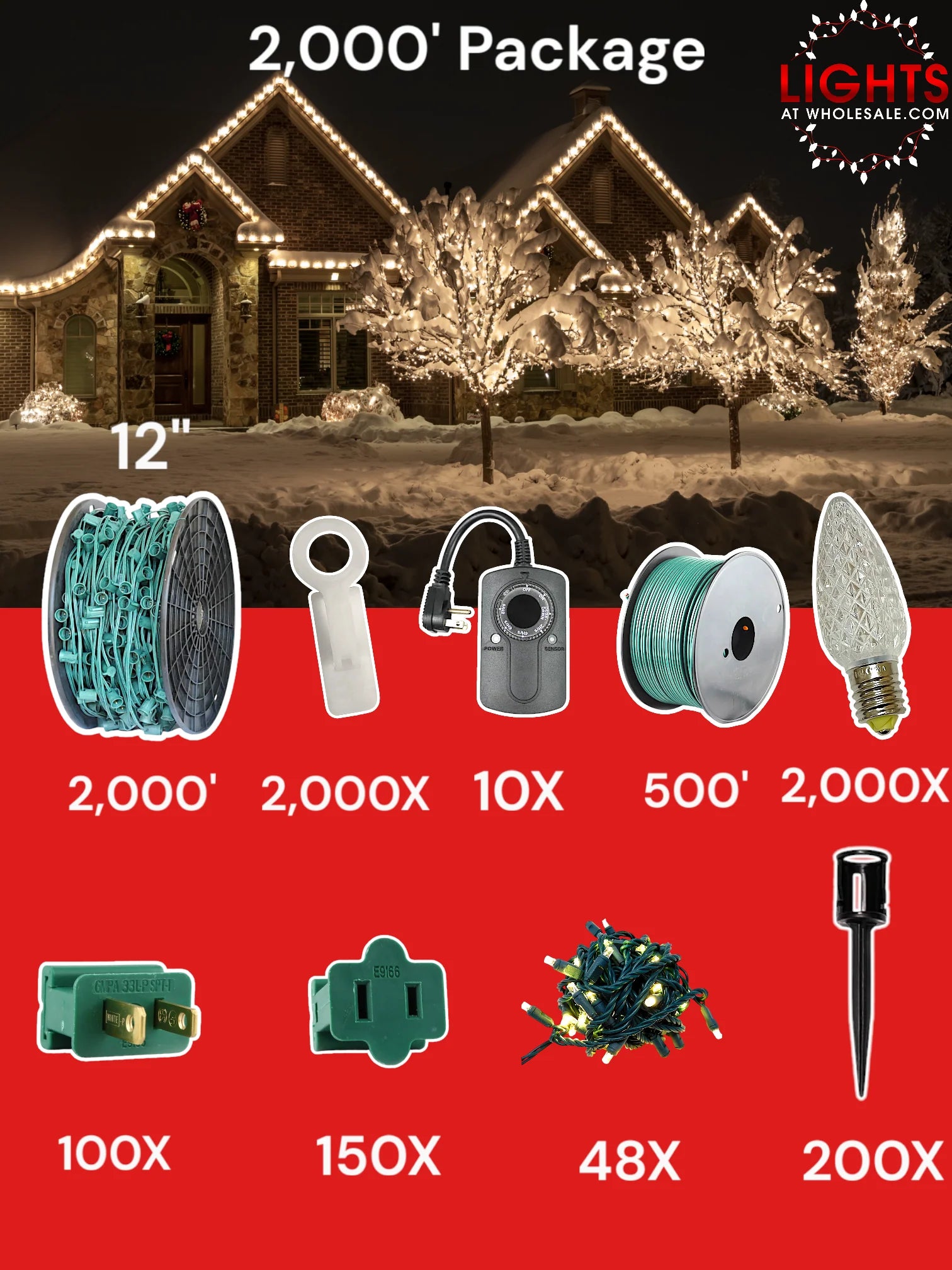 C9 2000 foot Contractor Pro Package, Minleon warm white configuration