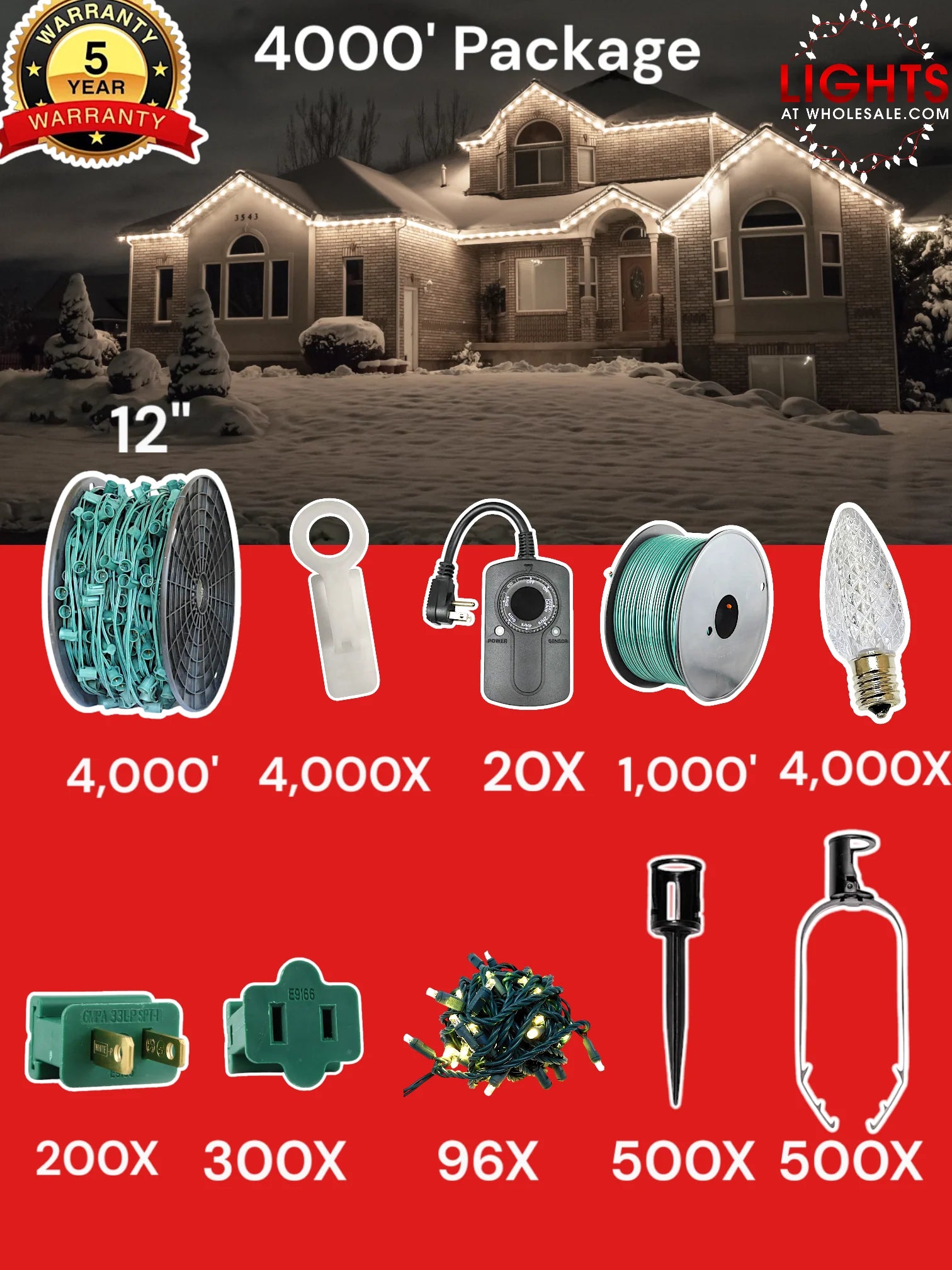 C9 4000 foot Contractor Pro Package, 12 inch spacing, Commercial Elite pure white