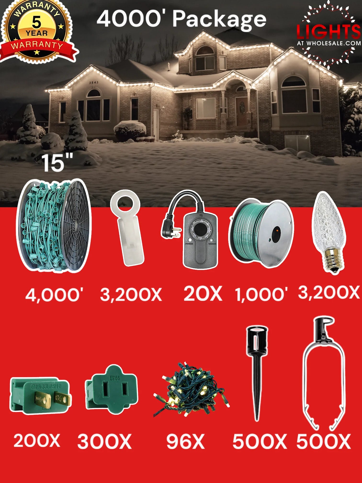 C9 4000 foot Contractor Pro Package, 15 inch spacing, Commercial Elite pure white