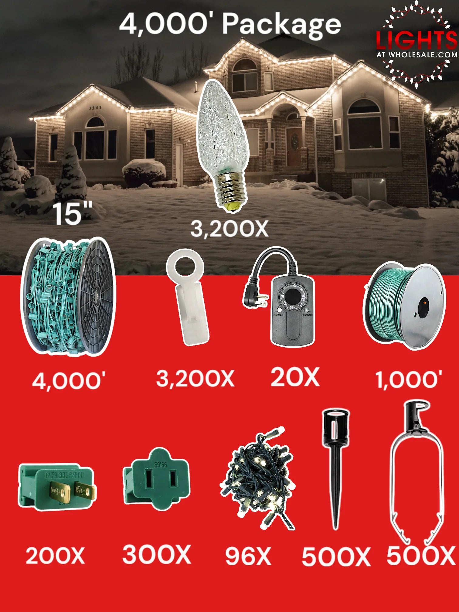 C9 4000 foot Contractor Pro Package, 15 inch spacing, Minleon pure white