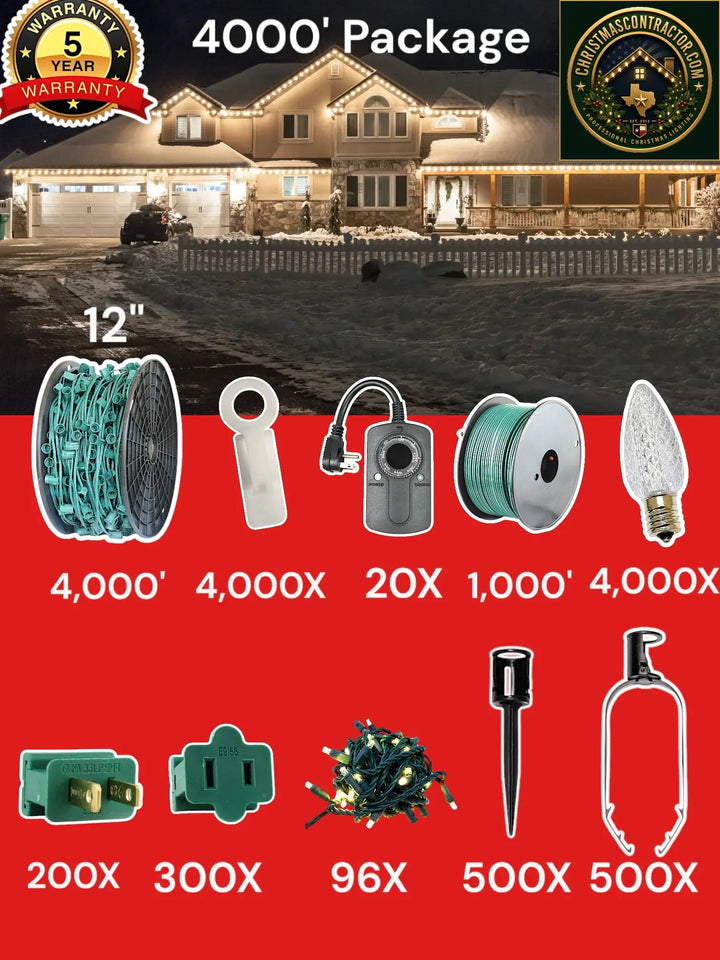 C9 4000 foot Contractor Pro Package, 12 inch spacing, Commercial Elite winter warm white — ChristmasContractor.com