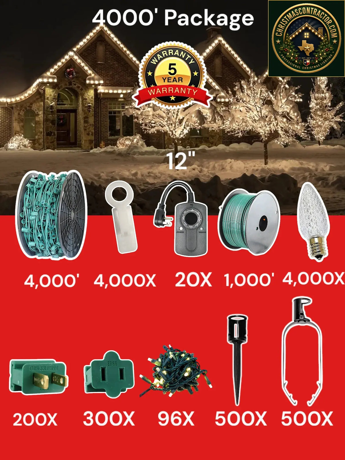 C9 4000 foot Contractor Pro Package, 12 inch spacing, Commercial Elite warm white — ChristmasContractor.com