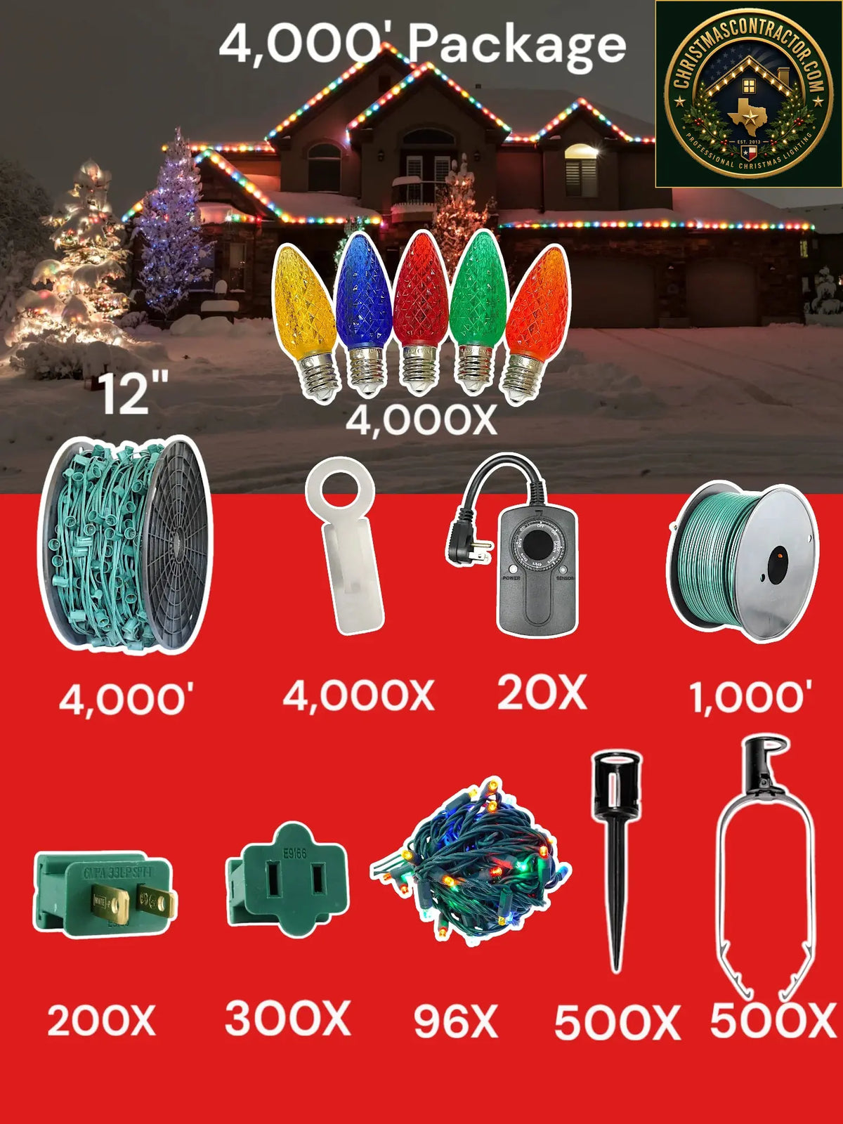 C9 4000 foot Contractor Pro Package, 12 inch spacing, Minleon multicolor — ChristmasContractor.com