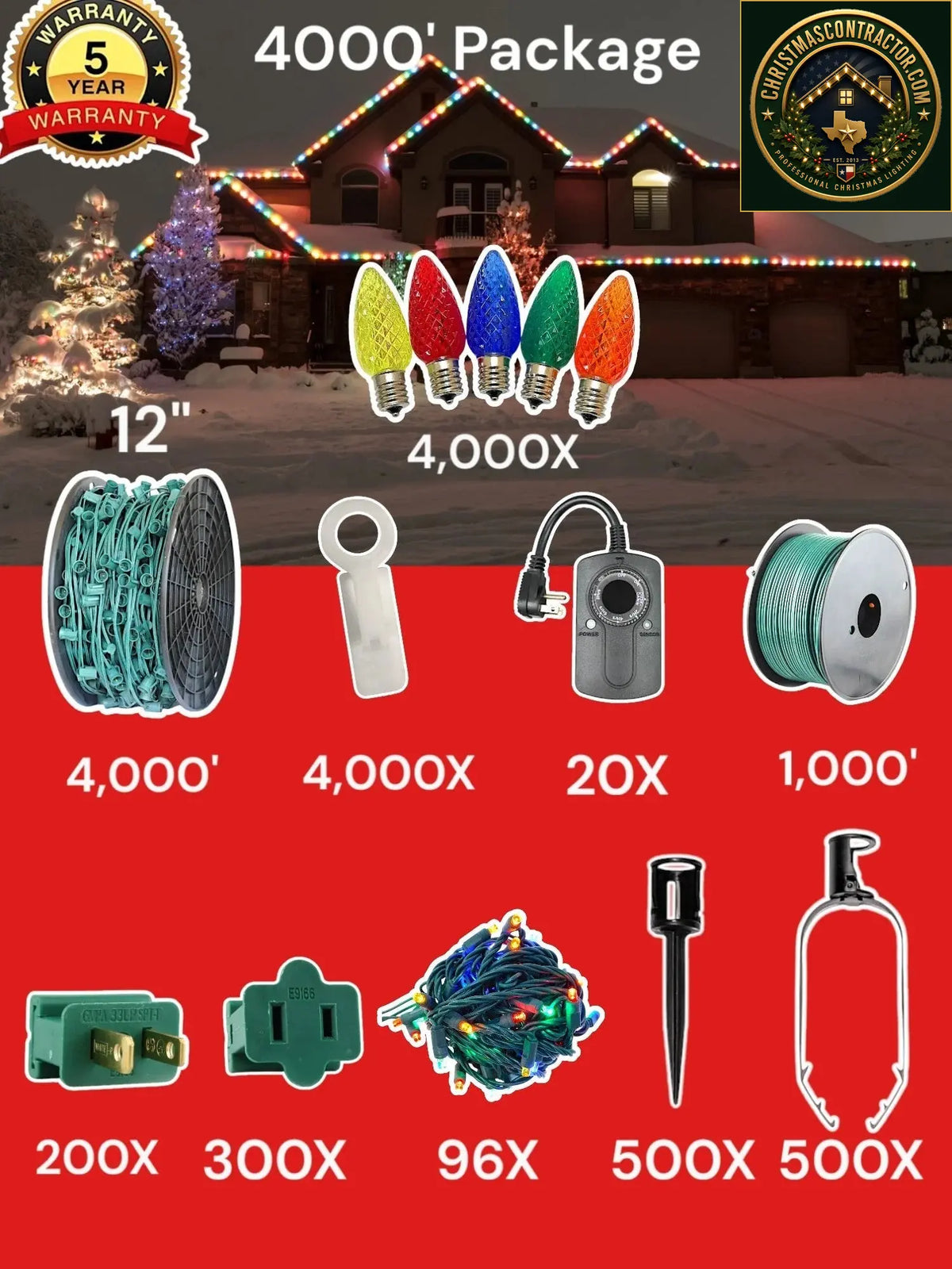 C9 4000 foot Contractor Pro Package, 12 inch spacing, multicolor configuration — ChristmasContractor.com