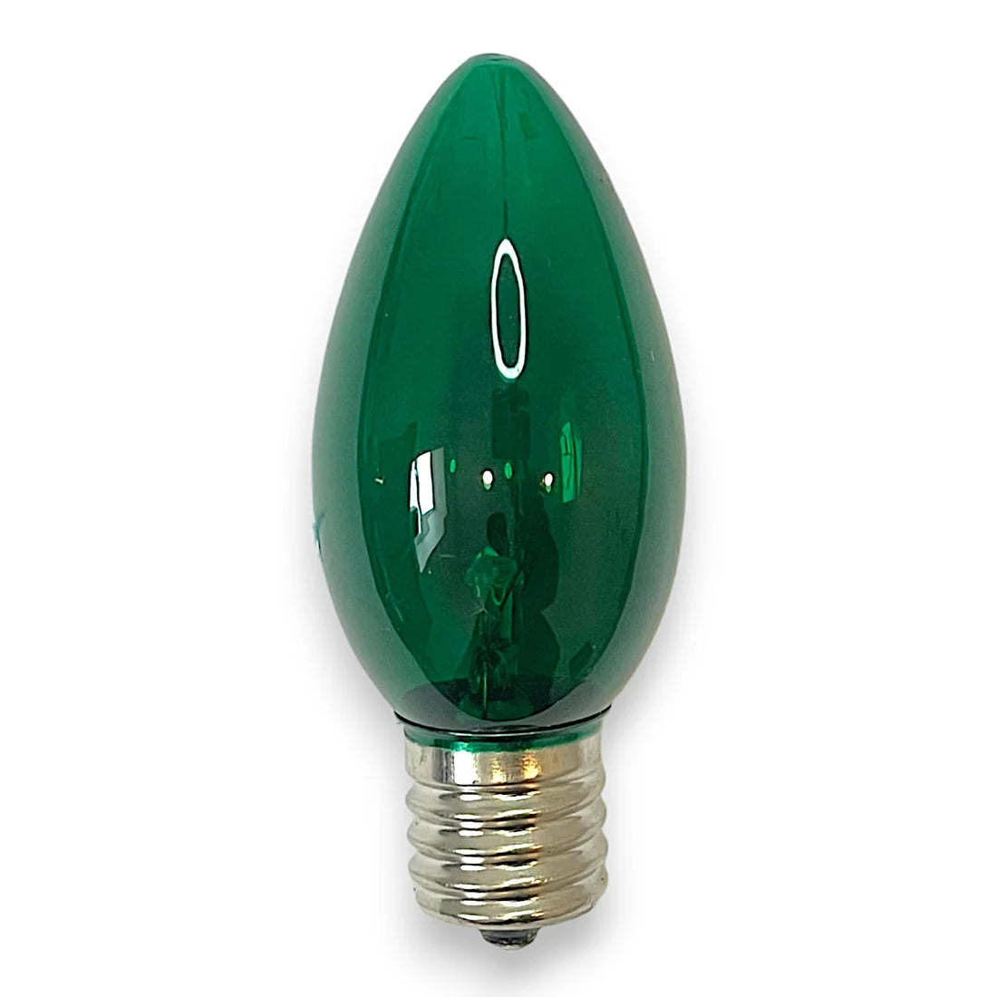 C9 transparent incandescent green Christmas light bulb