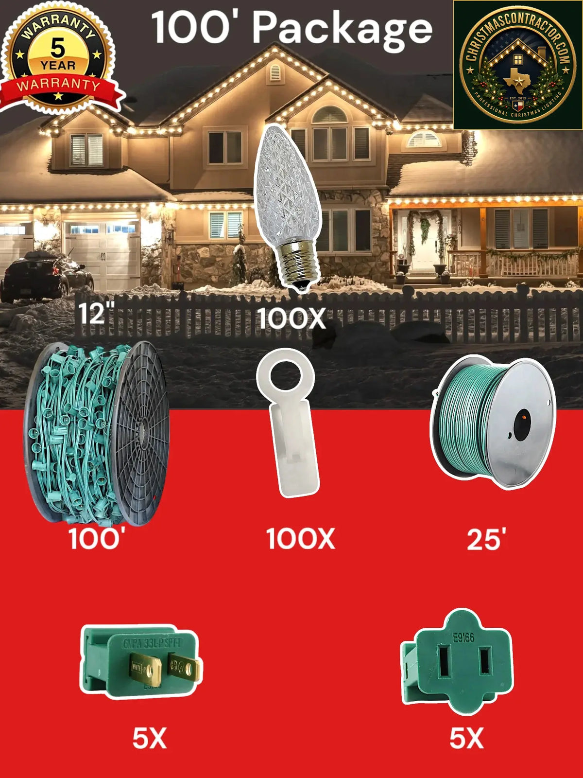 C9 100 and 125 foot Christmas Light Pro Package source configuration 01 — ChristmasContractor.com