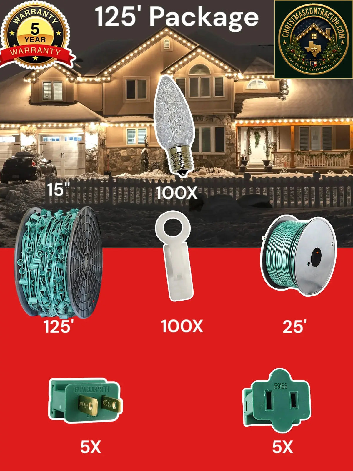C9 100 and 125 foot Christmas Light Pro Package source configuration 02 — ChristmasContractor.com