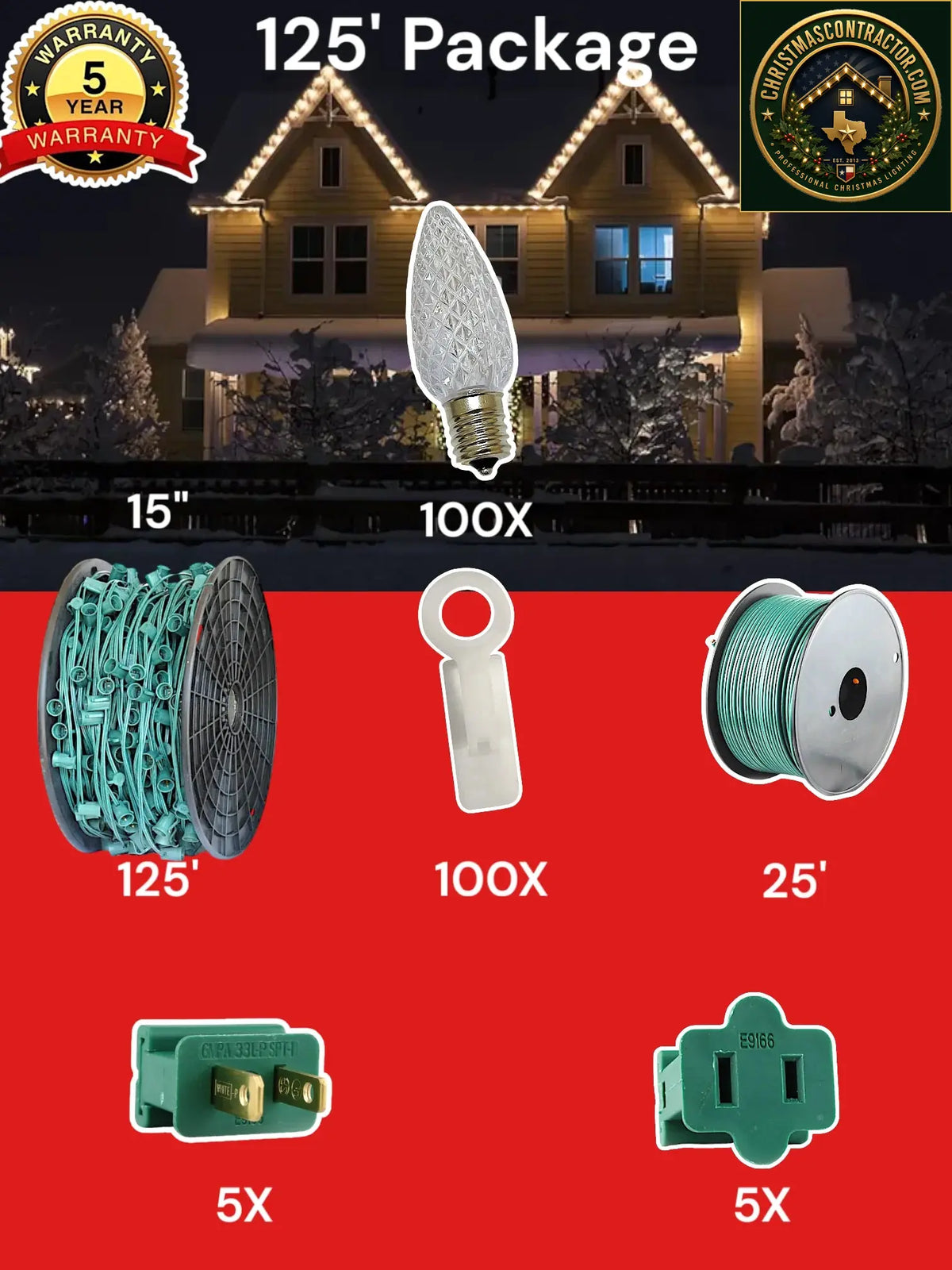 C9 100 and 125 foot Christmas Light Pro Package source configuration 04 — ChristmasContractor.com