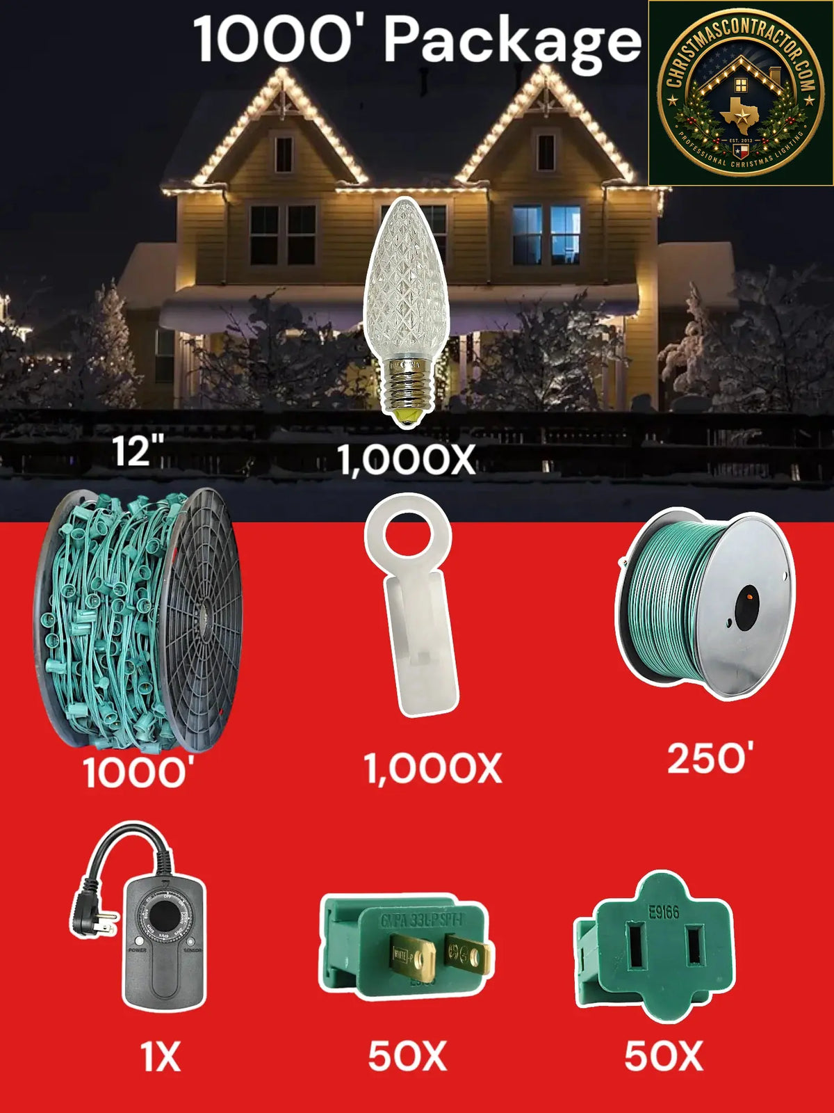 C9 1000 foot Pro Package, Minleon sun warm white alternate configuration — ChristmasContractor.com