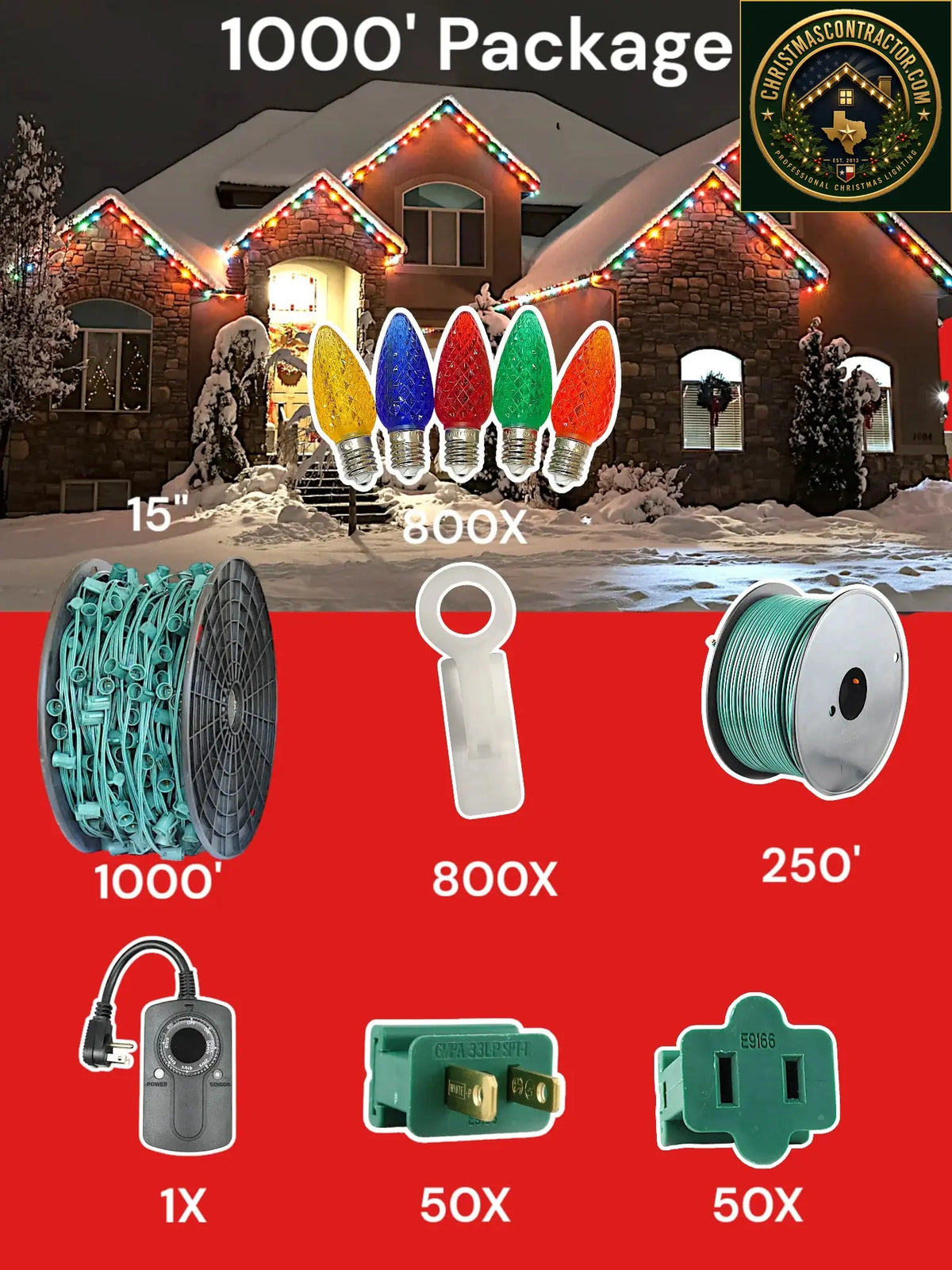C9 1000 foot Pro Package, 15 inch spacing, Minleon multicolor — ChristmasContractor.com