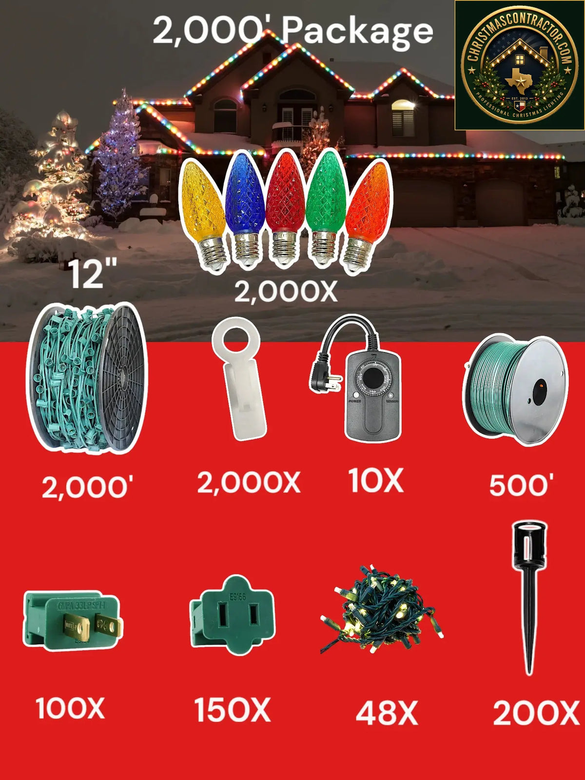 C9 2000 foot Contractor Pro Package, 12 inch spacing, Minleon multicolor — ChristmasContractor.com