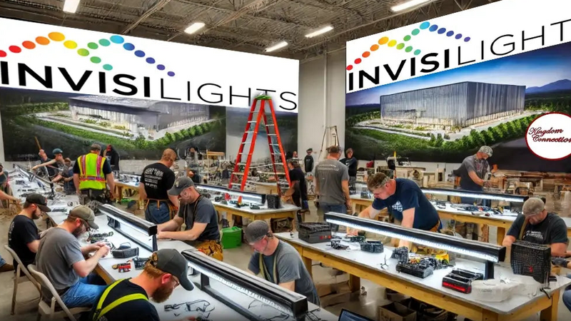 Contractors assembling permanent lighting channel at workbenches during hands-on ChristmasContractor.com training