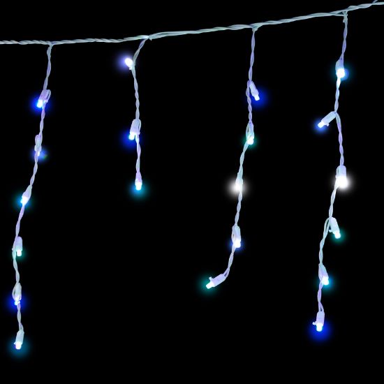 Dynamic RGBWW 70-count icicle lights on white cord