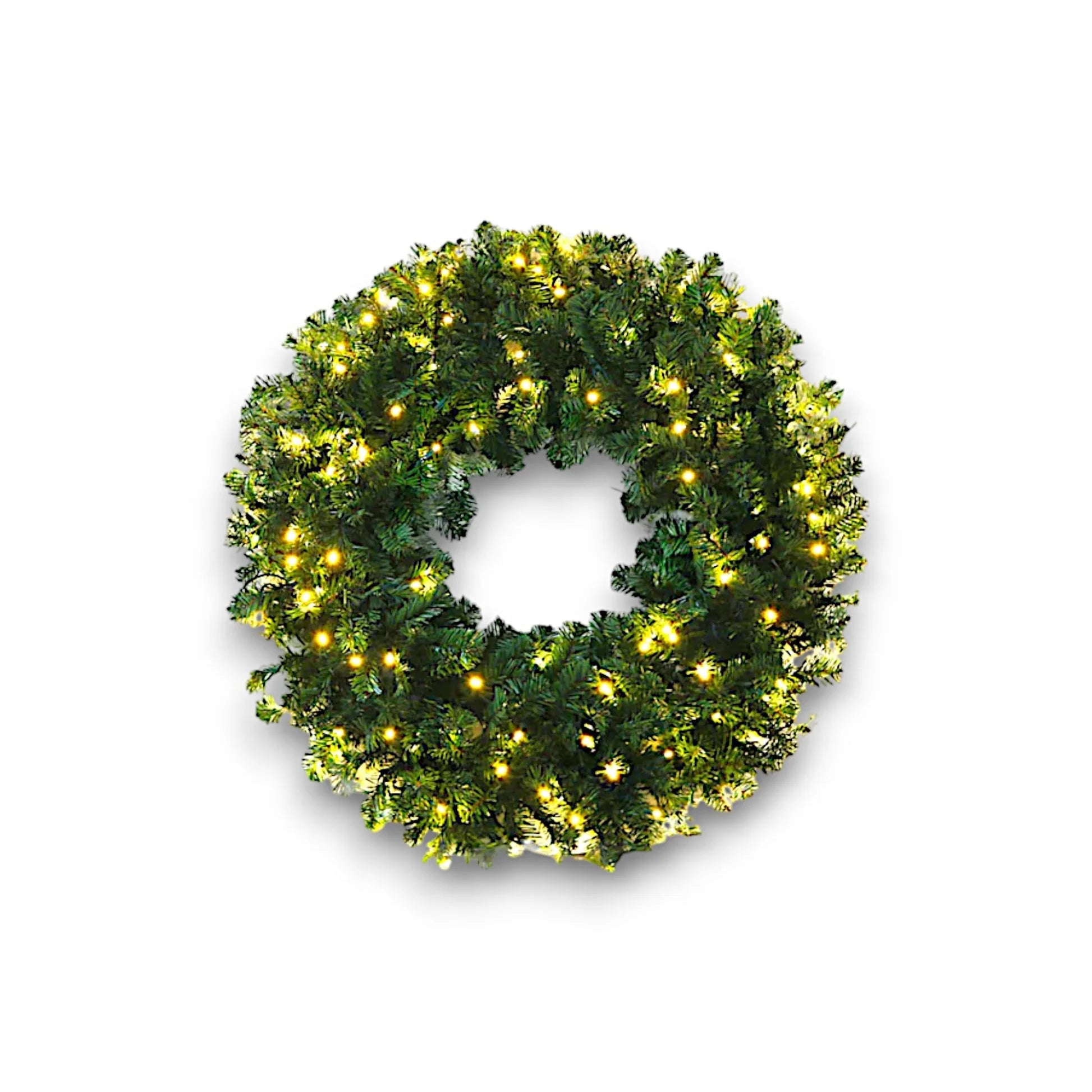 24 inch Evergreen Wreath with warm white LED lights