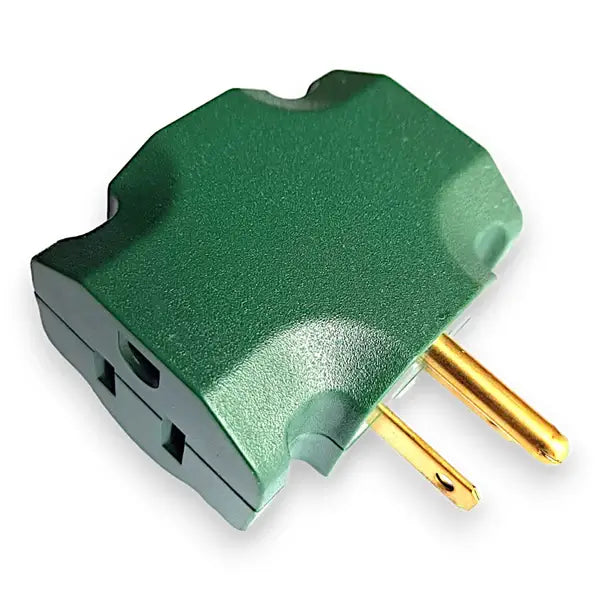 Green 3 way adapter for 3 prong extension cords