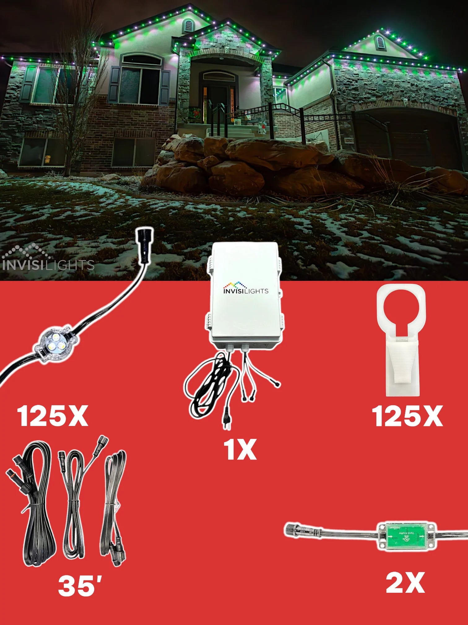 Invisi-Clips 125 foot kit with white gutter clips