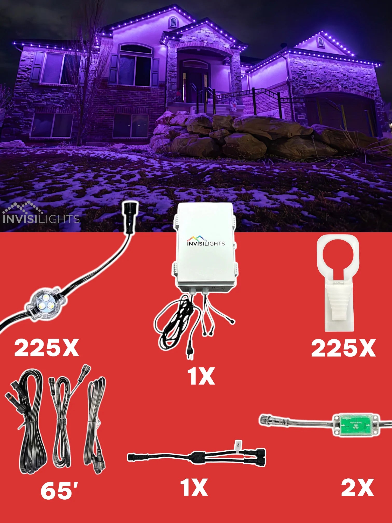 Invisi-Clips 225 foot kit with white gutter clips