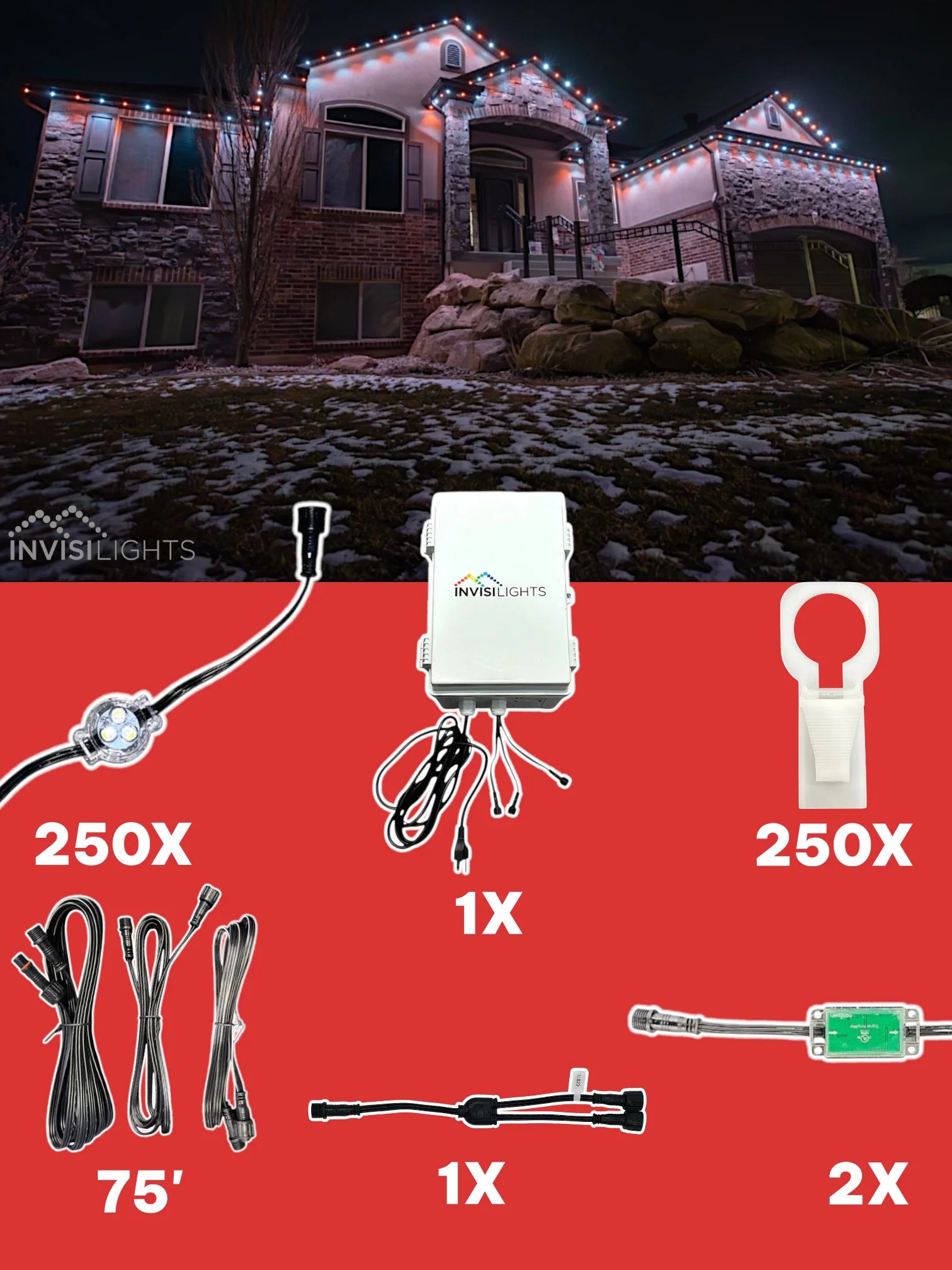 Invisi-Clips 250 foot kit with white gutter clips